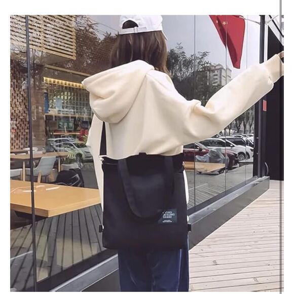 NEW Aesthetic Versatile Canvas Shopper Tote Bag Pockets Zipper Reusable - Picture 3 of 6